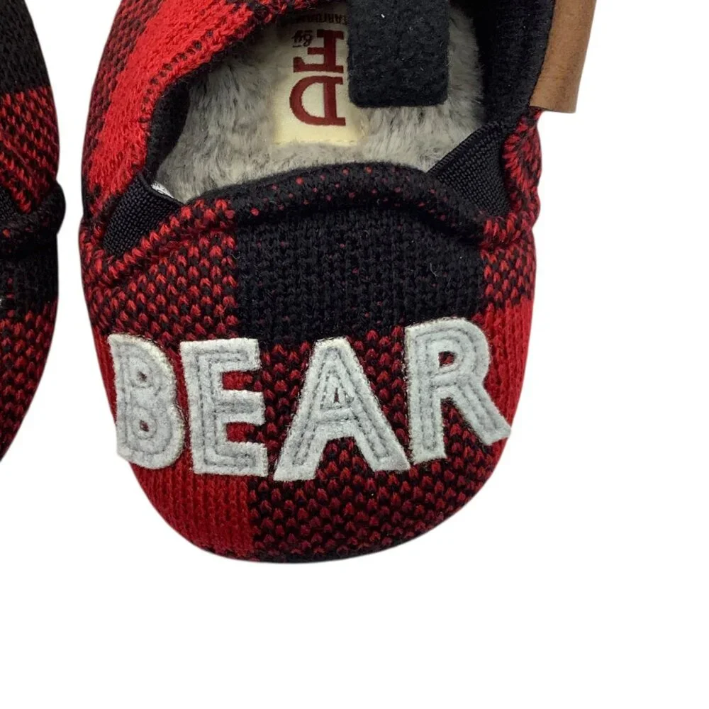 Dearfoams Baby Bear Slippers 9-12 Months Memory Foam Red‎ & Black NEW Holiday